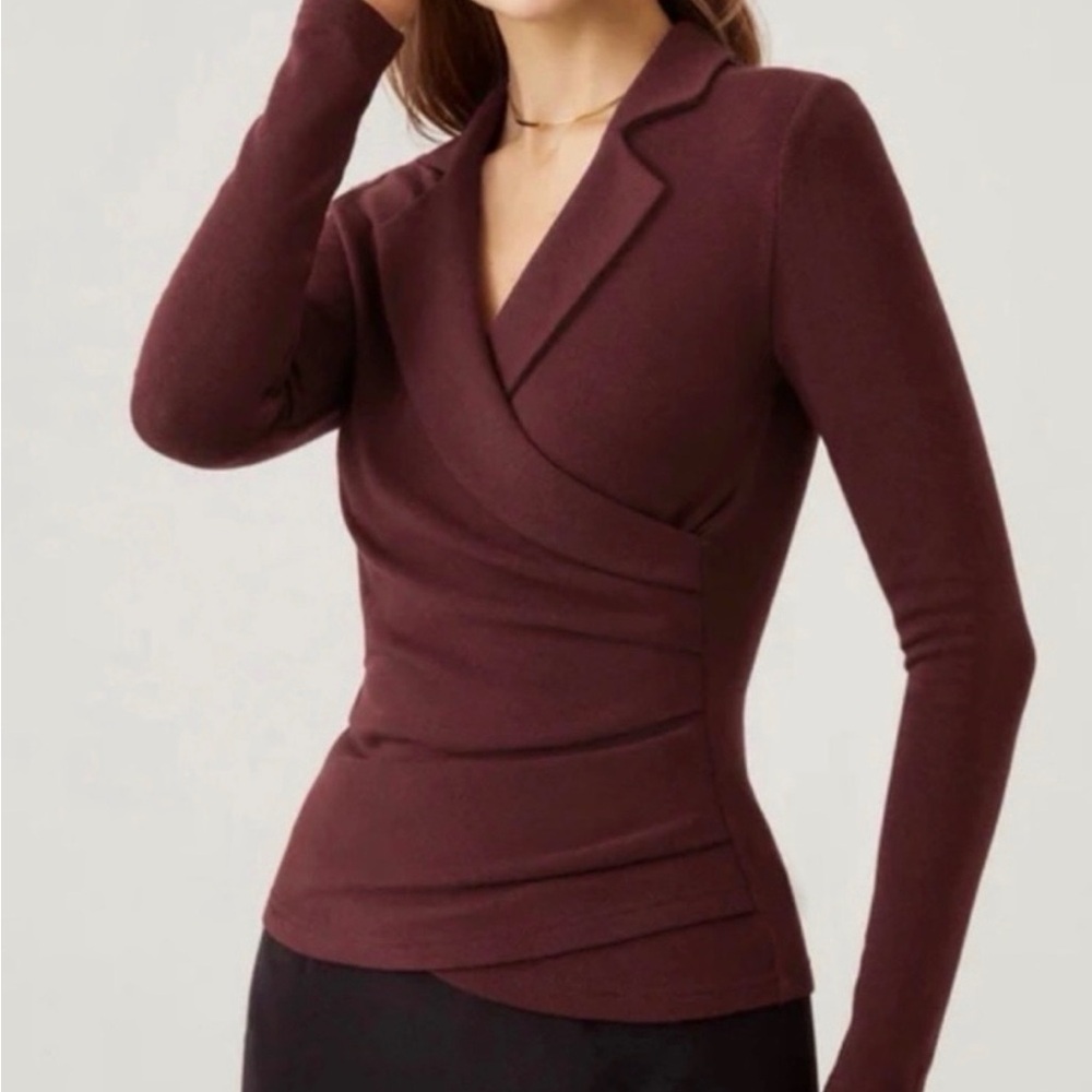 #136 OGL Wrap-Style Sweater Top in Burgundy